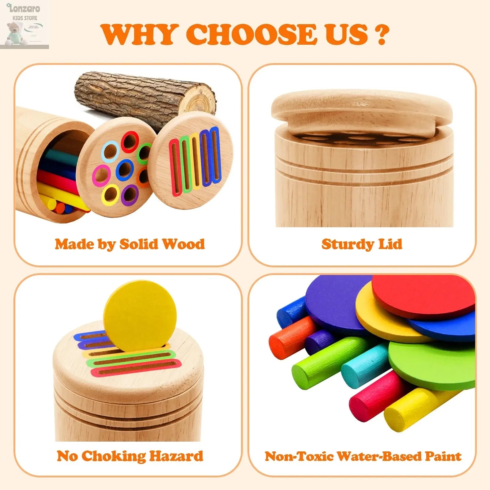 Montessori Wooden Toys Color Sorting Fine Motor Toys Shape Matching Sensory Toys Early Educational Puzzle Toys for Toddlers Lonzaro Kids
