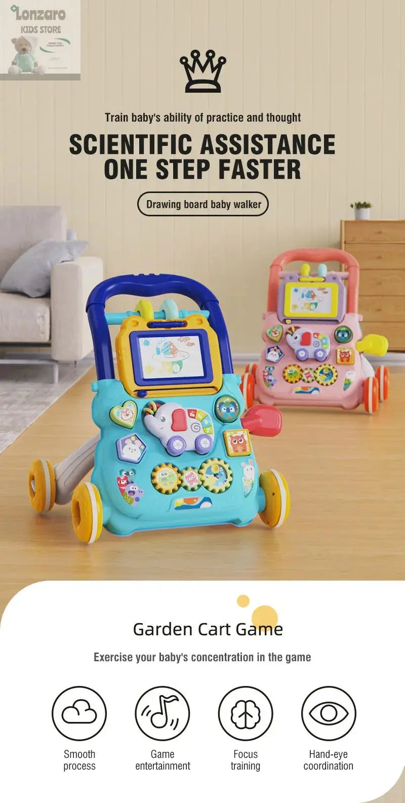 Muzikale Olifanten loopwagen voor Babys Lonzaro Kids