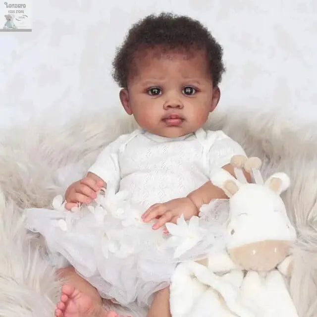 NPK 24inch Dark Brown Skin Reborn Baby Doll lifelike real baby doll Rooted hair Art Made 3D Skin Lifelike Baby Collectible Doll Lonzaro Kids