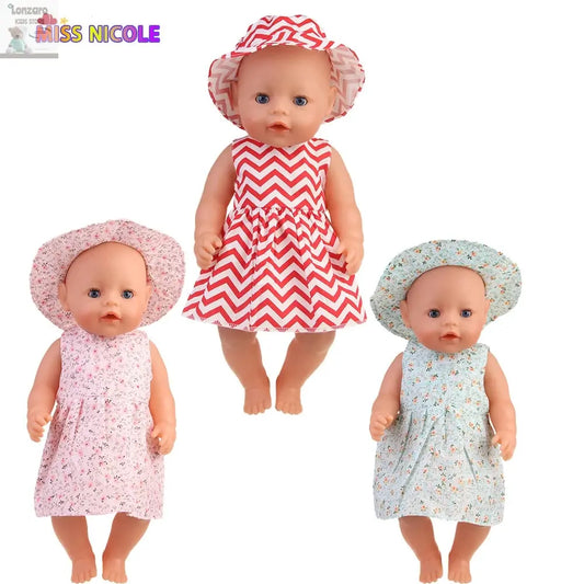 New 43 cm Born Baby Doll Clothes Hat Dress For 18 Inch 1/3 BJD Dolls White Sock Underwear For Girl Lonzaro Kids