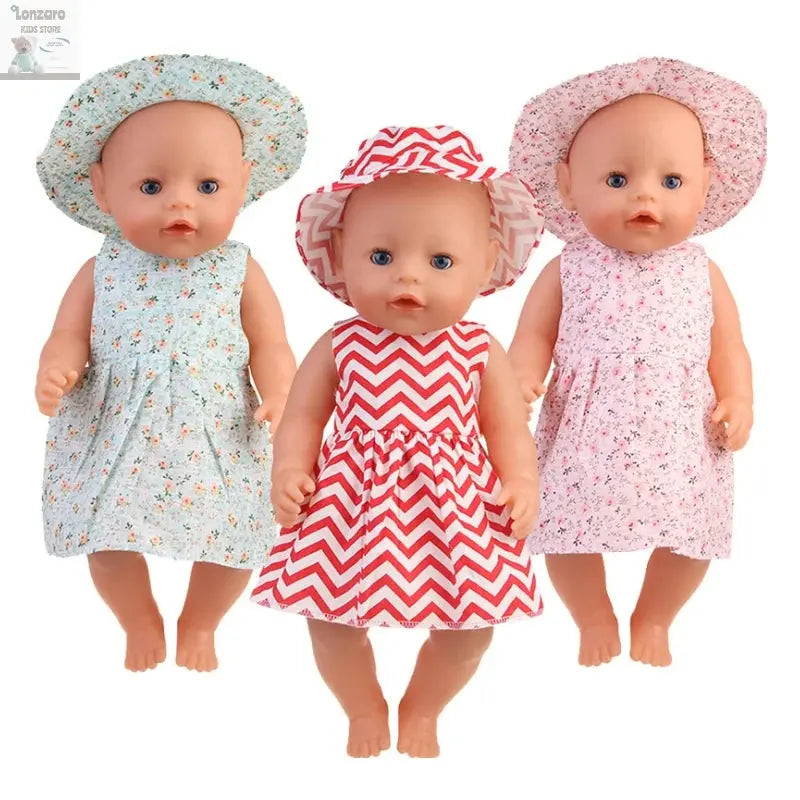 New 43 cm Born Baby Doll Clothes Hat Dress For 18 Inch 1/3 BJD Dolls White Sock Underwear For Girl Lonzaro Kids
