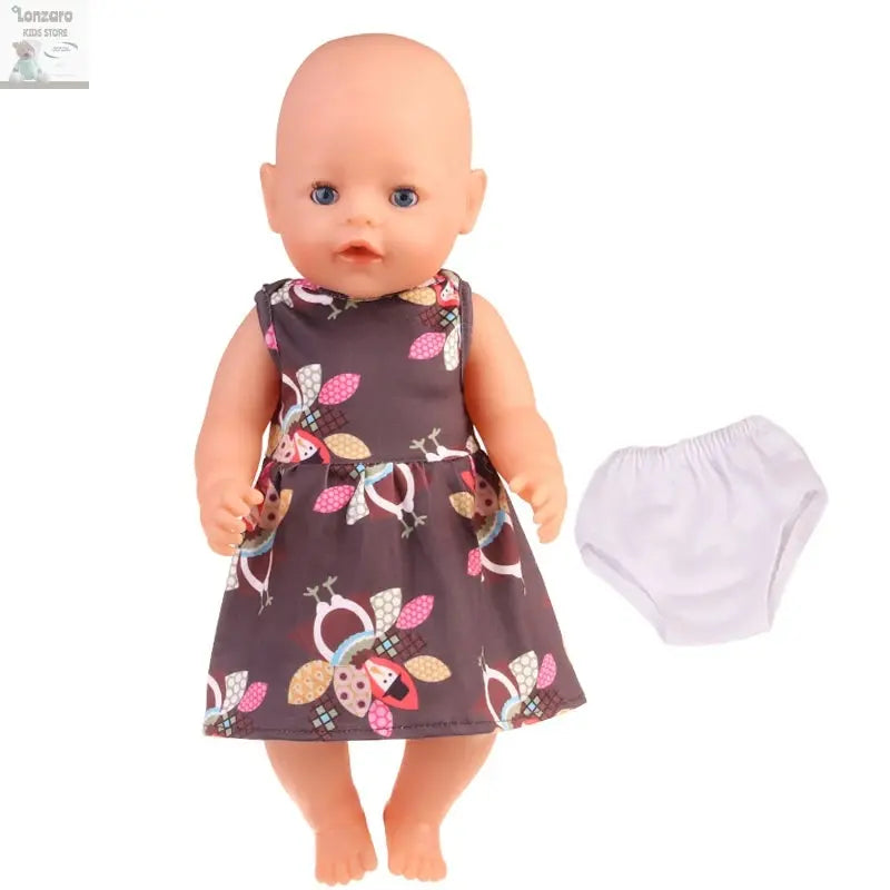 New 43 cm Born Baby Doll Clothes Hat Dress For 18 Inch 1/3 BJD Dolls White Sock Underwear For Girl Lonzaro Kids