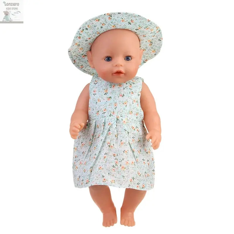 New 43 cm Born Baby Doll Clothes Hat Dress For 18 Inch 1/3 BJD Dolls White Sock Underwear For Girl Lonzaro Kids