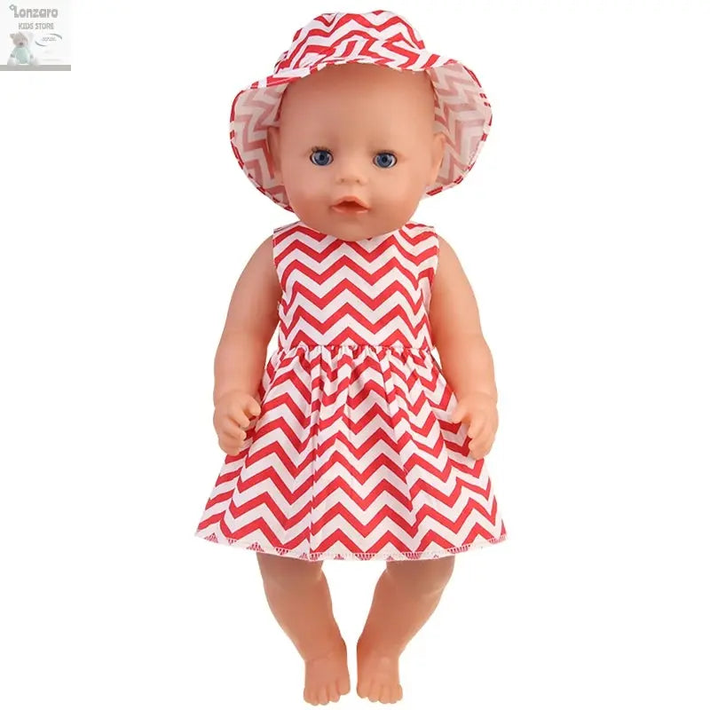 New 43 cm Born Baby Doll Clothes Hat Dress For 18 Inch 1/3 BJD Dolls White Sock Underwear For Girl Lonzaro Kids