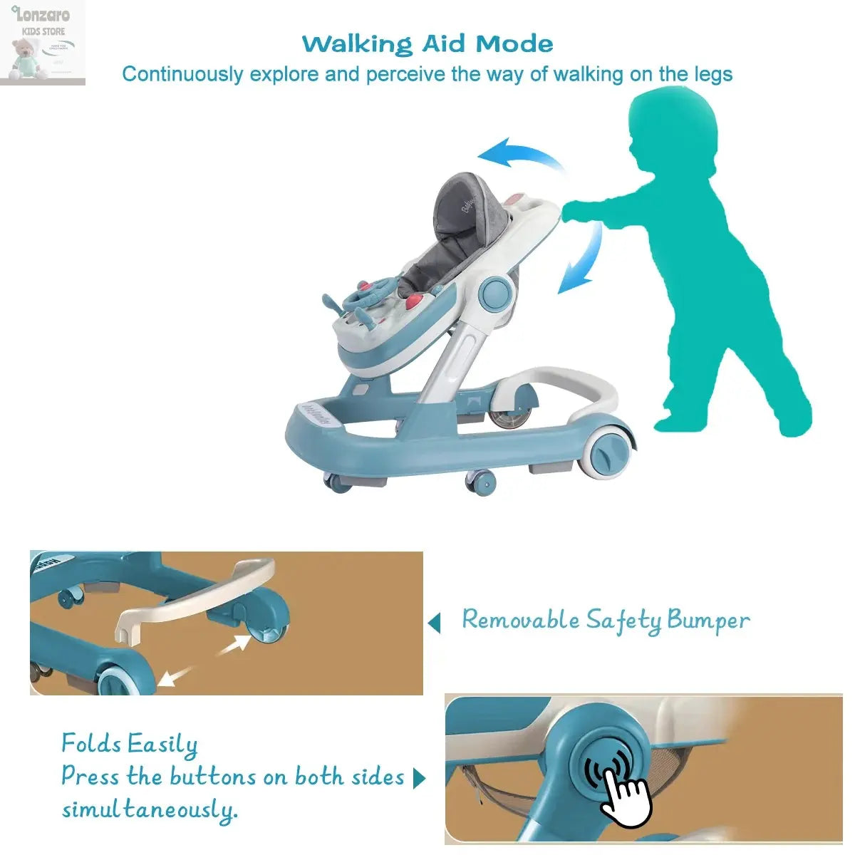Opvouwbare Baby-Activiteitenloper en muzikale Lonzaro Kids