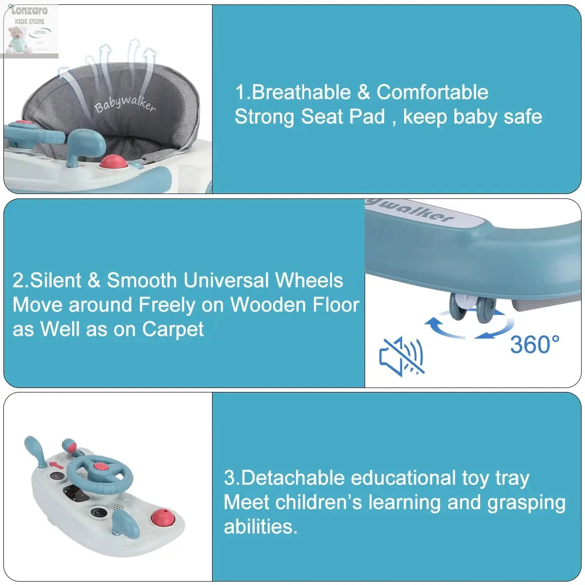 Opvouwbare Baby-Activiteitenloper en muzikale Lonzaro Kids