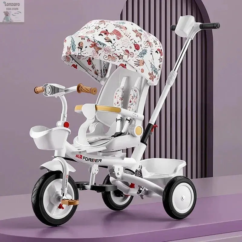 Portable Three-wheel Baby Stroller Foldable Three-wheel Baby Stroller for Children Seat Swivel Three-wheeled Children's Bicycle Lonzaro Kids