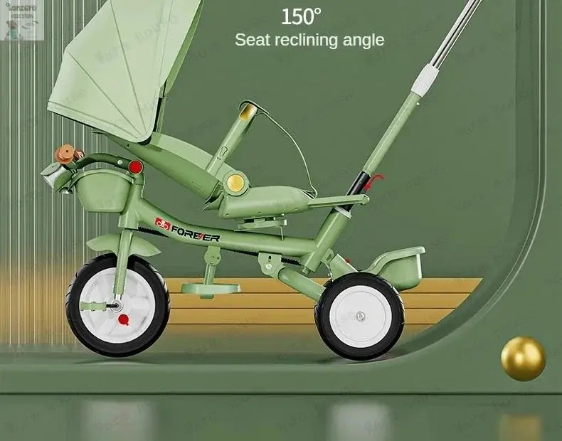 Portable Three-wheel Baby Stroller Foldable Three-wheel Baby Stroller for Children Seat Swivel Three-wheeled Children's Bicycle Lonzaro Kids