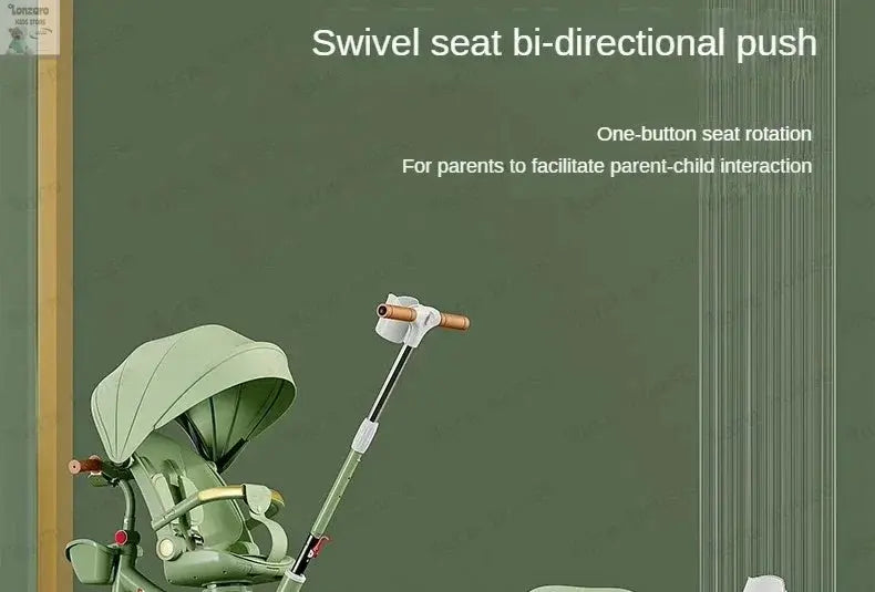Portable Three-wheel Baby Stroller Foldable Three-wheel Baby Stroller for Children Seat Swivel Three-wheeled Children's Bicycle Lonzaro Kids