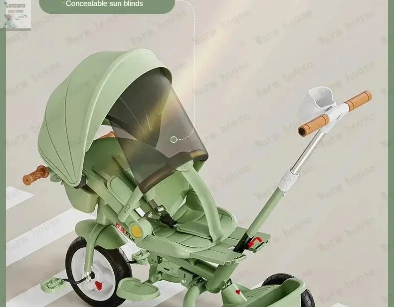 Portable Three-wheel Baby Stroller Foldable Three-wheel Baby Stroller for Children Seat Swivel Three-wheeled Children's Bicycle Lonzaro Kids