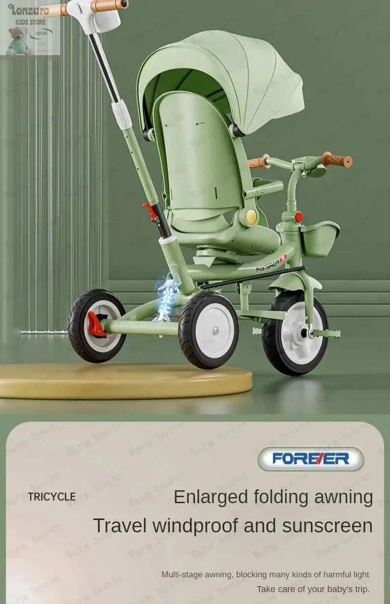 Portable Three-wheel Baby Stroller Foldable Three-wheel Baby Stroller for Children Seat Swivel Three-wheeled Children's Bicycle Lonzaro Kids