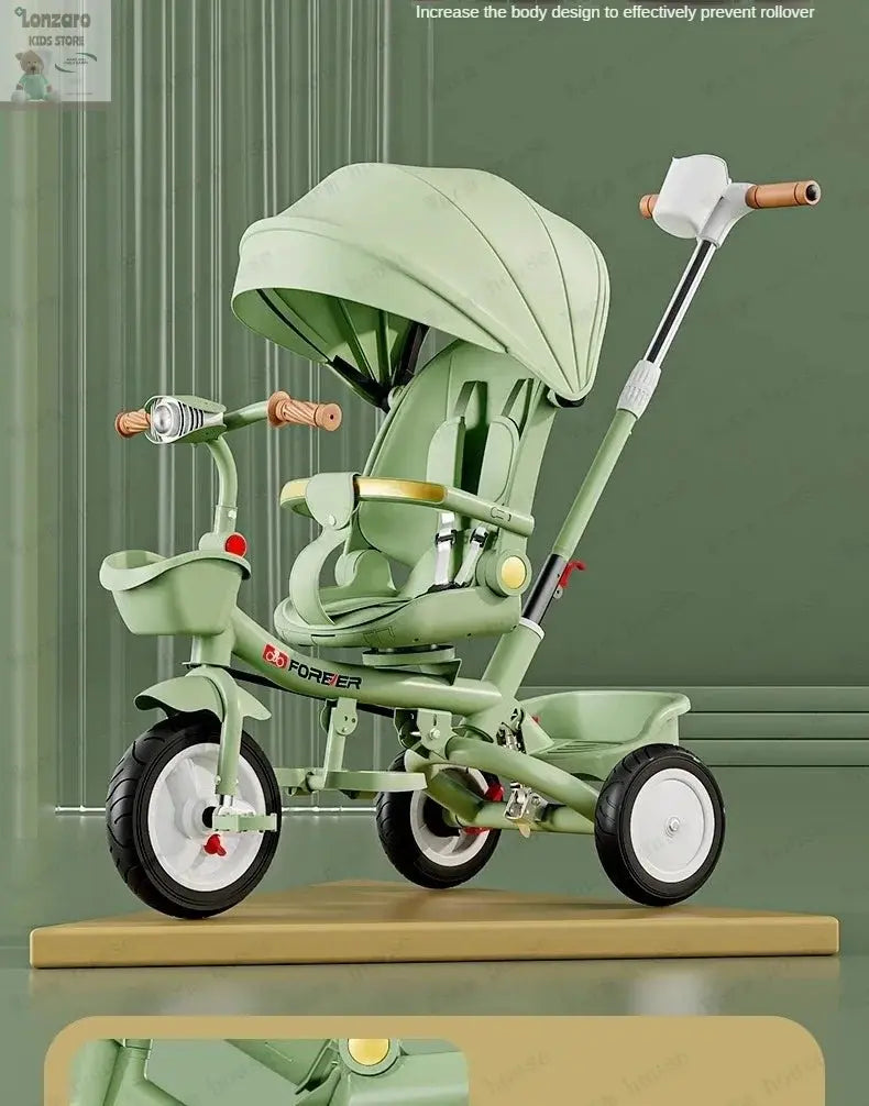 Portable Three-wheel Baby Stroller Foldable Three-wheel Baby Stroller for Children Seat Swivel Three-wheeled Children's Bicycle Lonzaro Kids