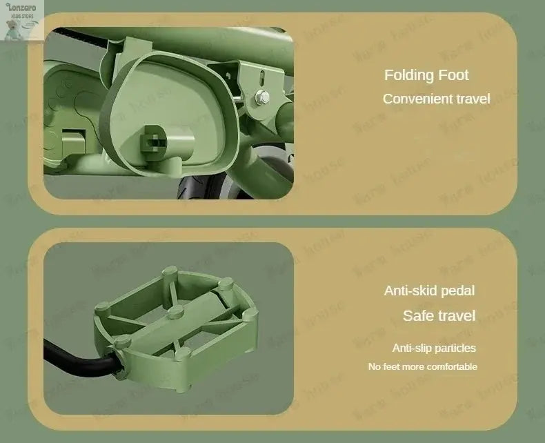 Portable Three-wheel Baby Stroller Foldable Three-wheel Baby Stroller for Children Seat Swivel Three-wheeled Children's Bicycle Lonzaro Kids