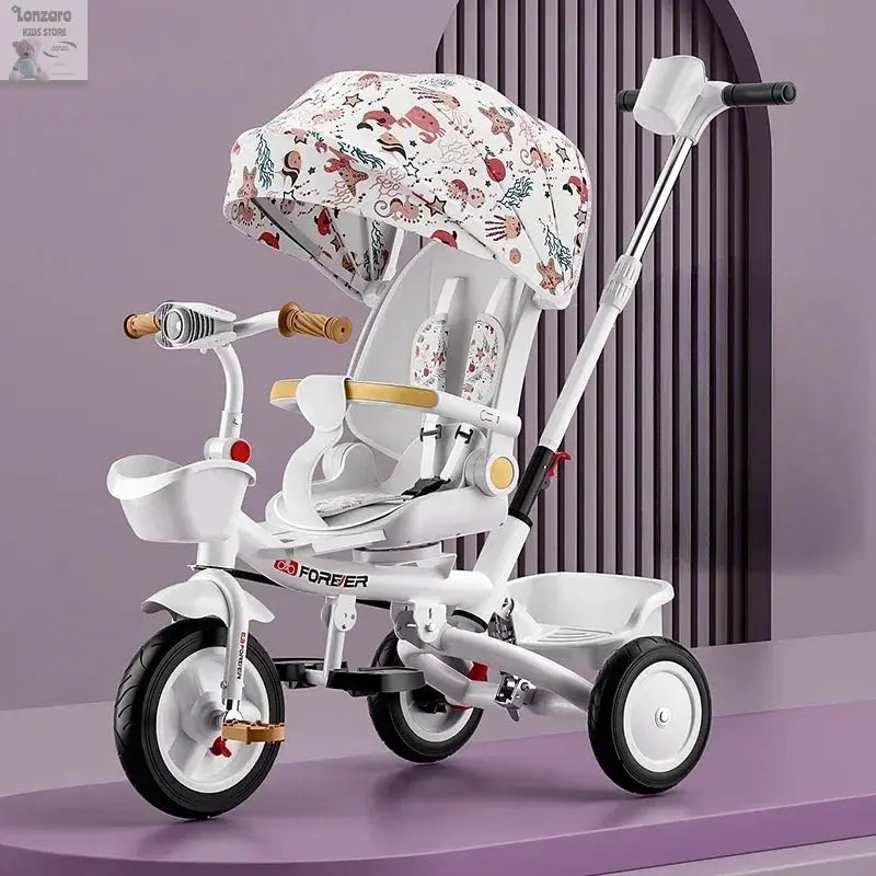 Portable Three-wheel Baby Stroller Foldable Three-wheel Baby Stroller for Children Seat Swivel Three-wheeled Children's Bicycle Lonzaro Kids
