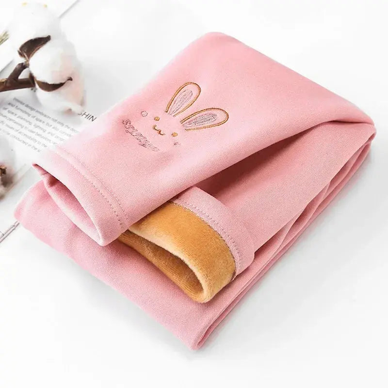 Autumn Winter Baby Girls Leggings Thick Warm Cute Rabbit Pants Kid Girl Plus Velvet Pants Children Solid Trousers 2-8Years Lonzaro Kids