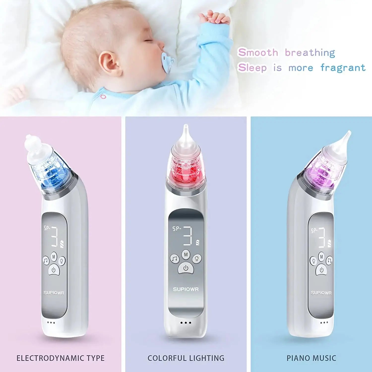 Baby Electric Nasal Aspirator Nose Suction Device with Food Grade Silicone Mouthpiece 3 Suction Modes and Soothing Music Lonzaro Kids