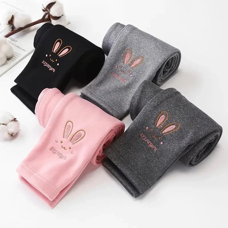 Autumn Winter Baby Girls Leggings Thick Warm Cute Rabbit Pants Kid Girl Plus Velvet Pants Children Solid Trousers 2-8Years Lonzaro Kids