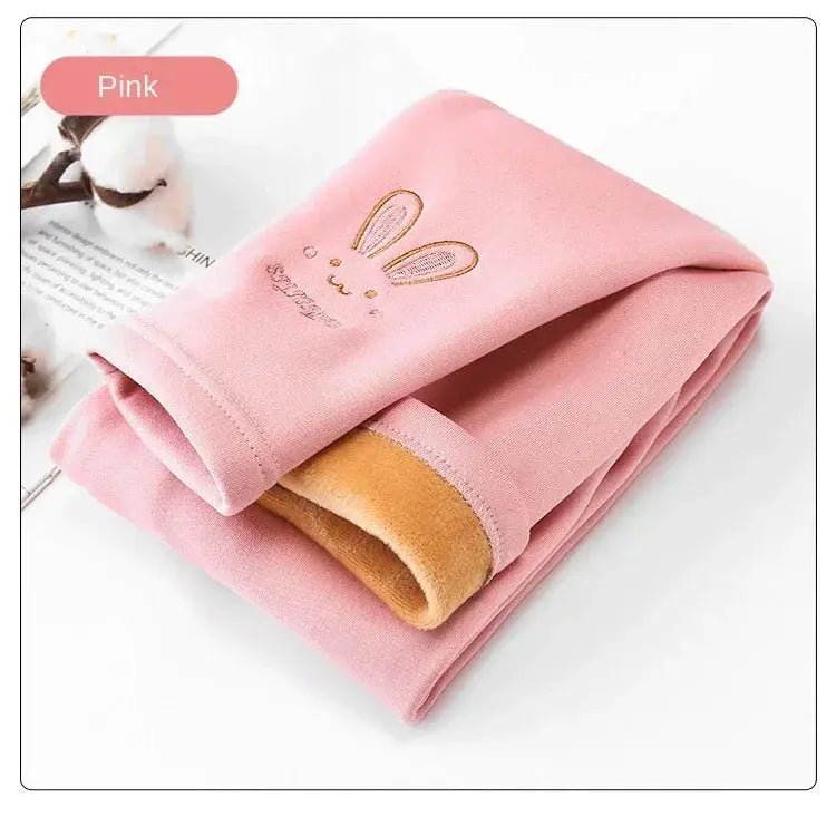 Autumn Winter Baby Girls Leggings Thick Warm Cute Rabbit Pants Kid Girl Plus Velvet Pants Children Solid Trousers 2-8Years Lonzaro Kids