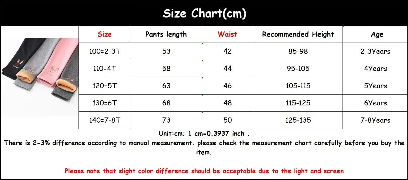 Autumn Winter Baby Girls Leggings Thick Warm Cute Rabbit Pants Kid Girl Plus Velvet Pants Children Solid Trousers 2-8Years Lonzaro Kids