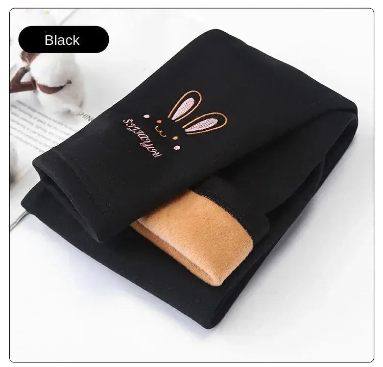 Autumn Winter Baby Girls Leggings Thick Warm Cute Rabbit Pants Kid Girl Plus Velvet Pants Children Solid Trousers 2-8Years Lonzaro Kids