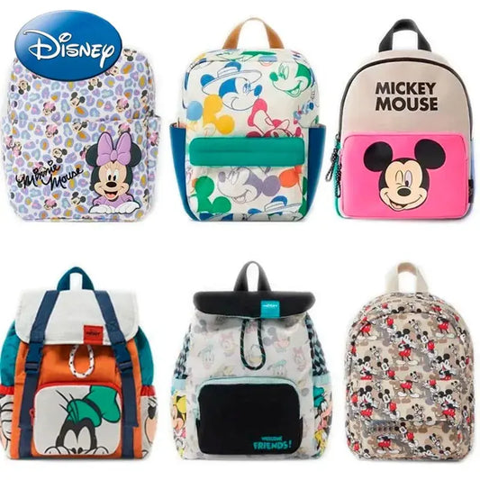 Disney Cartoon Mickey Mouse Cute Fashion Backpack Women's Minnie Canvas School Bag Fashion Large Capacity Backpack Girls Mochila Lonzaro Kids