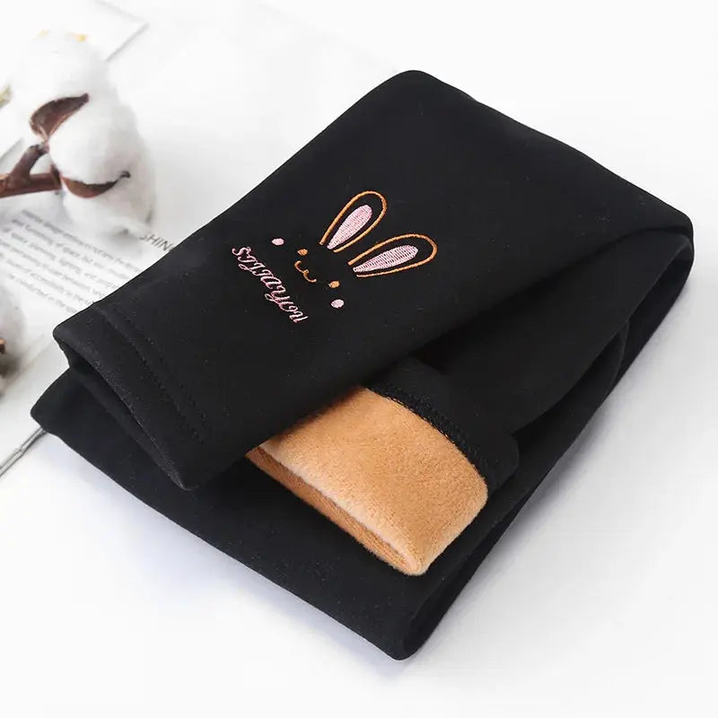 Autumn Winter Baby Girls Leggings Thick Warm Cute Rabbit Pants Kid Girl Plus Velvet Pants Children Solid Trousers 2-8Years Lonzaro Kids