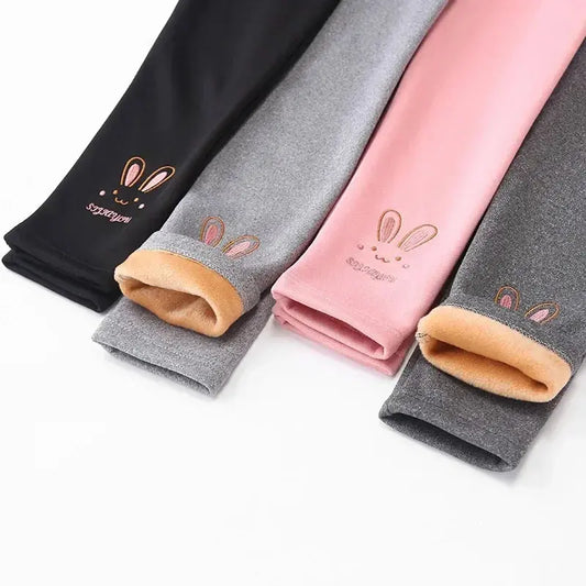 Autumn Winter Baby Girls Leggings Thick Warm Cute Rabbit Pants Kid Girl Plus Velvet Pants Children Solid Trousers 2-8Years Lonzaro Kids