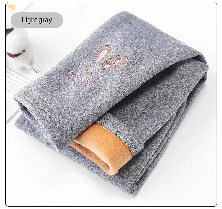 Autumn Winter Baby Girls Leggings Thick Warm Cute Rabbit Pants Kid Girl Plus Velvet Pants Children Solid Trousers 2-8Years Lonzaro Kids