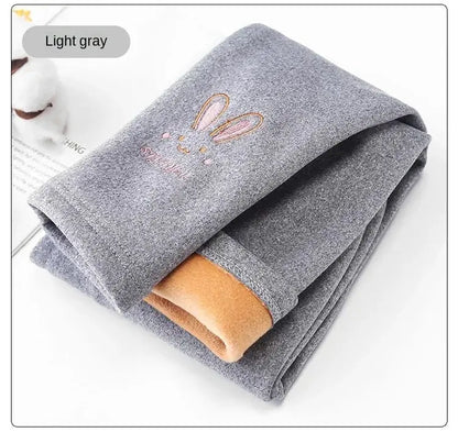 Autumn Winter Baby Girls Leggings Thick Warm Cute Rabbit Pants Kid Girl Plus Velvet Pants Children Solid Trousers 2-8Years Lonzaro Kids
