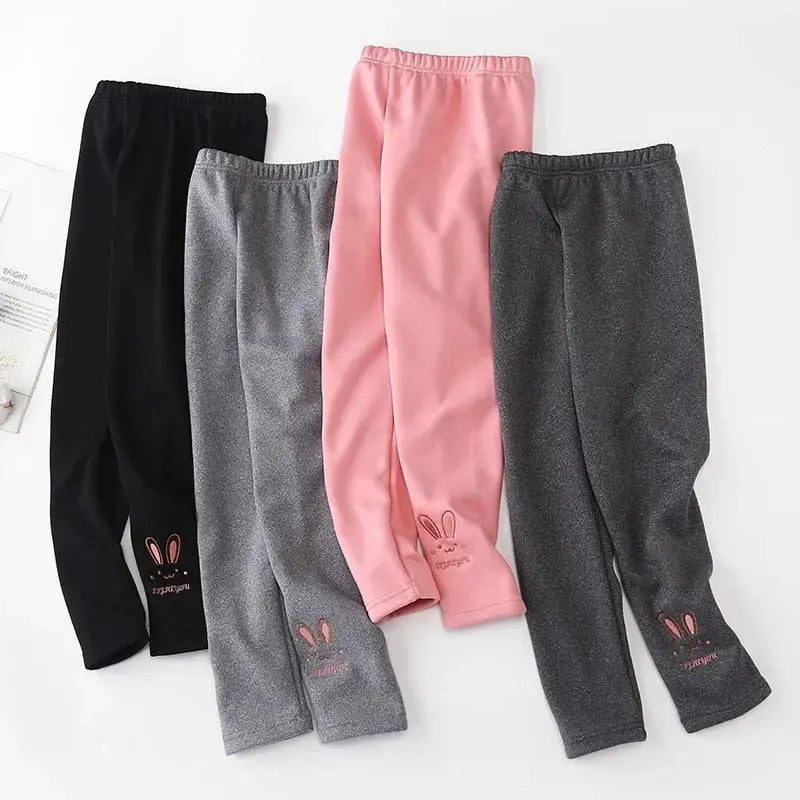 Autumn Winter Baby Girls Leggings Thick Warm Cute Rabbit Pants Kid Girl Plus Velvet Pants Children Solid Trousers 2-8Years Lonzaro Kids