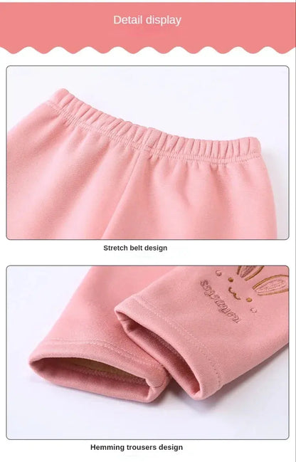 Autumn Winter Baby Girls Leggings Thick Warm Cute Rabbit Pants Kid Girl Plus Velvet Pants Children Solid Trousers 2-8Years Lonzaro Kids