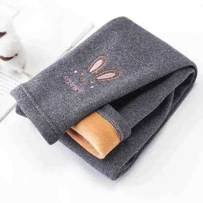 Autumn Winter Baby Girls Leggings Thick Warm Cute Rabbit Pants Kid Girl Plus Velvet Pants Children Solid Trousers 2-8Years Lonzaro Kids