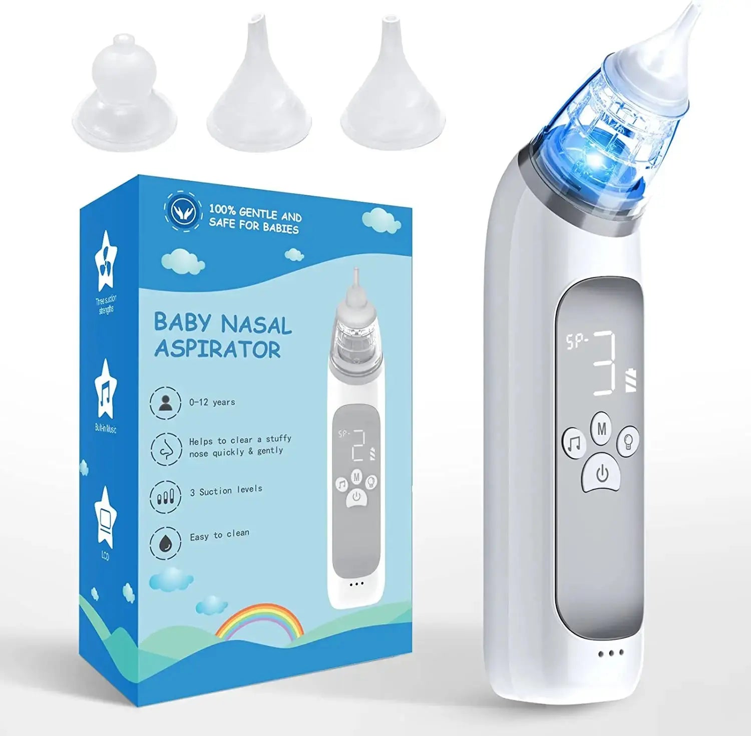 Baby Electric Nasal Aspirator Nose Suction Device with Food Grade Silicone Mouthpiece 3 Suction Modes and Soothing Music Lonzaro Kids