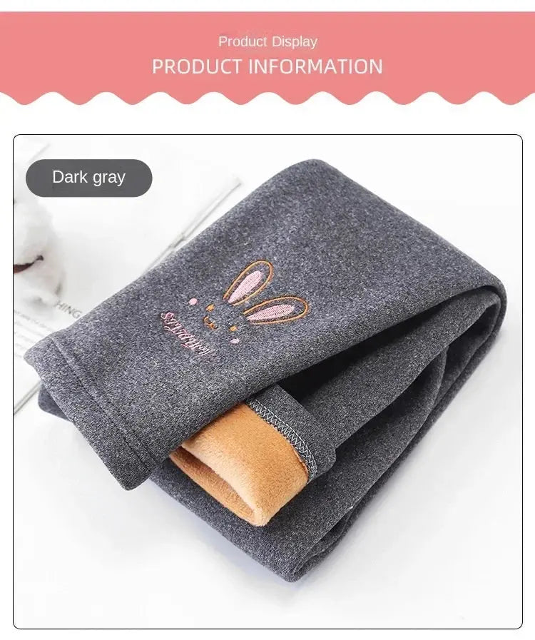 Autumn Winter Baby Girls Leggings Thick Warm Cute Rabbit Pants Kid Girl Plus Velvet Pants Children Solid Trousers 2-8Years Lonzaro Kids