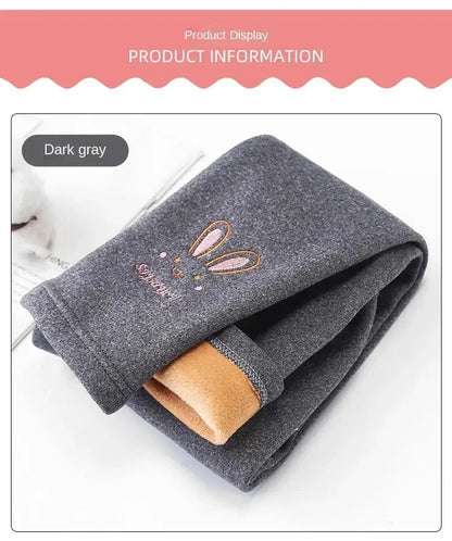 Autumn Winter Baby Girls Leggings Thick Warm Cute Rabbit Pants Kid Girl Plus Velvet Pants Children Solid Trousers 2-8Years Lonzaro Kids