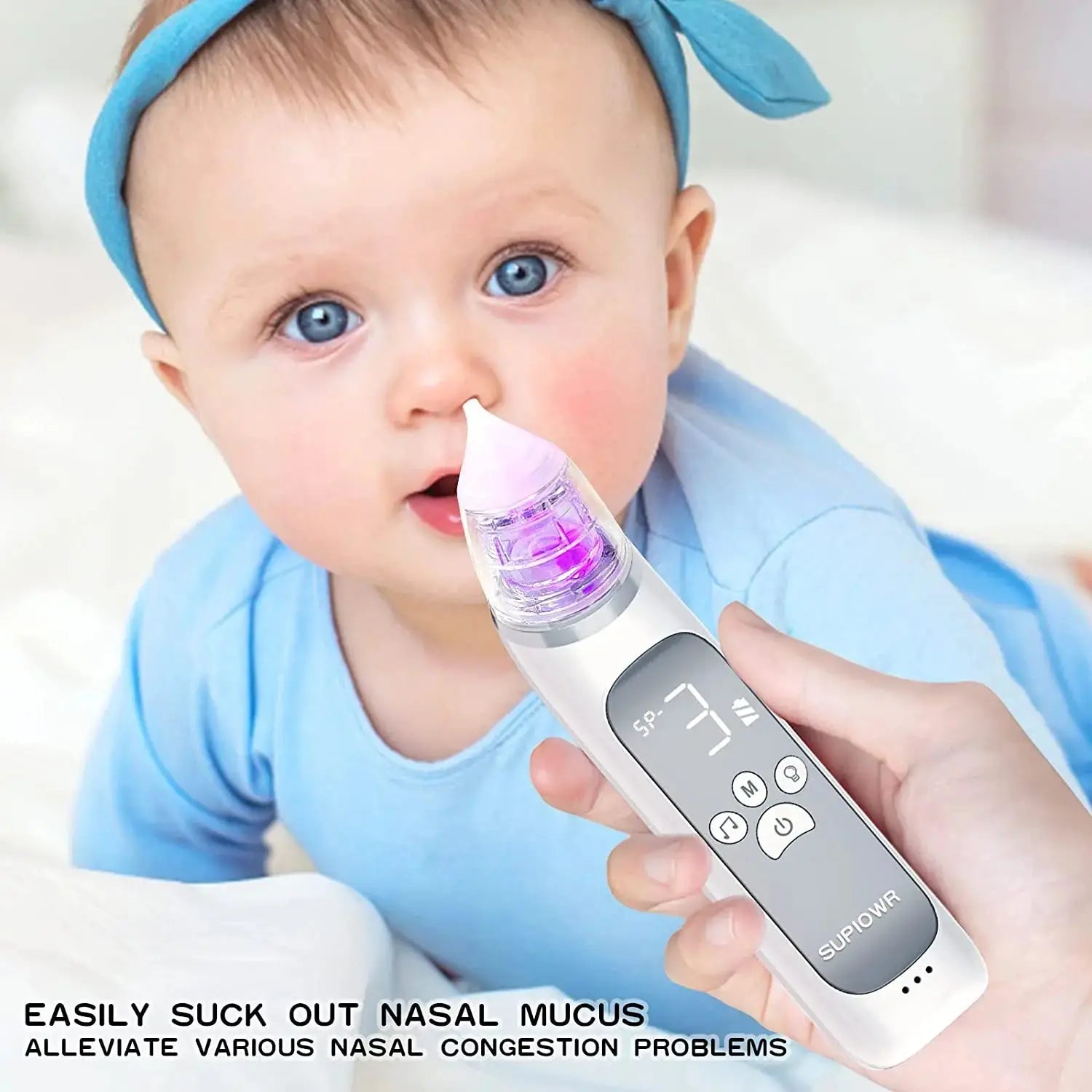 Baby Electric Nasal Aspirator Nose Suction Device with Food Grade Silicone Mouthpiece 3 Suction Modes and Soothing Music Lonzaro Kids