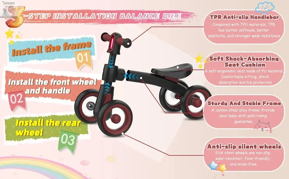 Sliding Balance Bike - 3-Mode Headlight & 4 Transparent Silence Wheels, Ideal Ride-On Toy for Birthday and Early Learning Lonzaro Kids