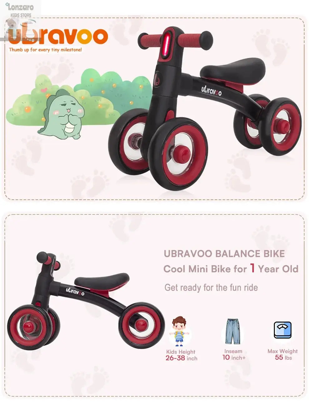 Sliding Balance Bike - 3-Mode Headlight & 4 Transparent Silence Wheels, Ideal Ride-On Toy for Birthday and Early Learning Lonzaro Kids