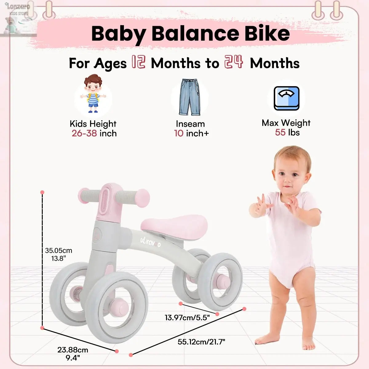 Sliding Balance Bike - 3-Mode Headlight & 4 Transparent Silence Wheels, Ideal Ride-On Toy for Birthday and Early Learning Lonzaro Kids