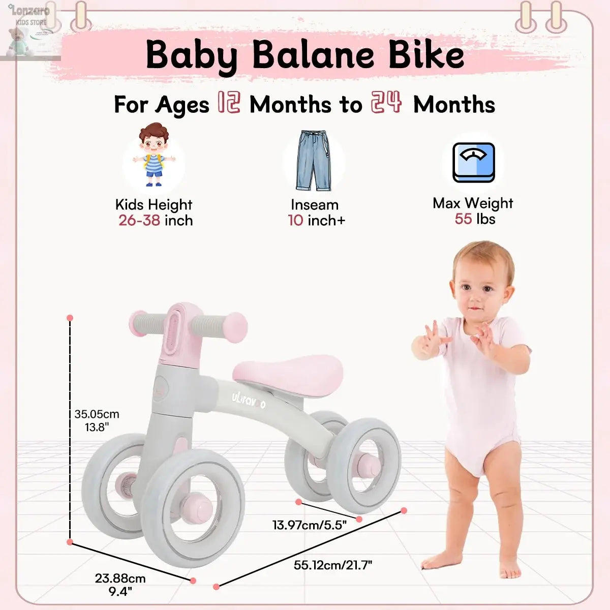 Sliding Balance Bike - 3-Mode Headlight & 4 Transparent Silence Wheels, Ideal Ride-On Toy for Birthday and Early Learning Lonzaro Kids