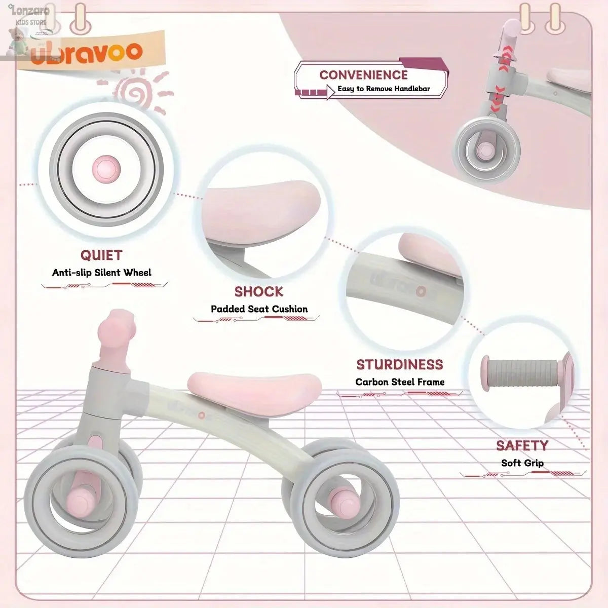 Sliding Balance Bike - 3-Mode Headlight & 4 Transparent Silence Wheels, Ideal Ride-On Toy for Birthday and Early Learning Lonzaro Kids