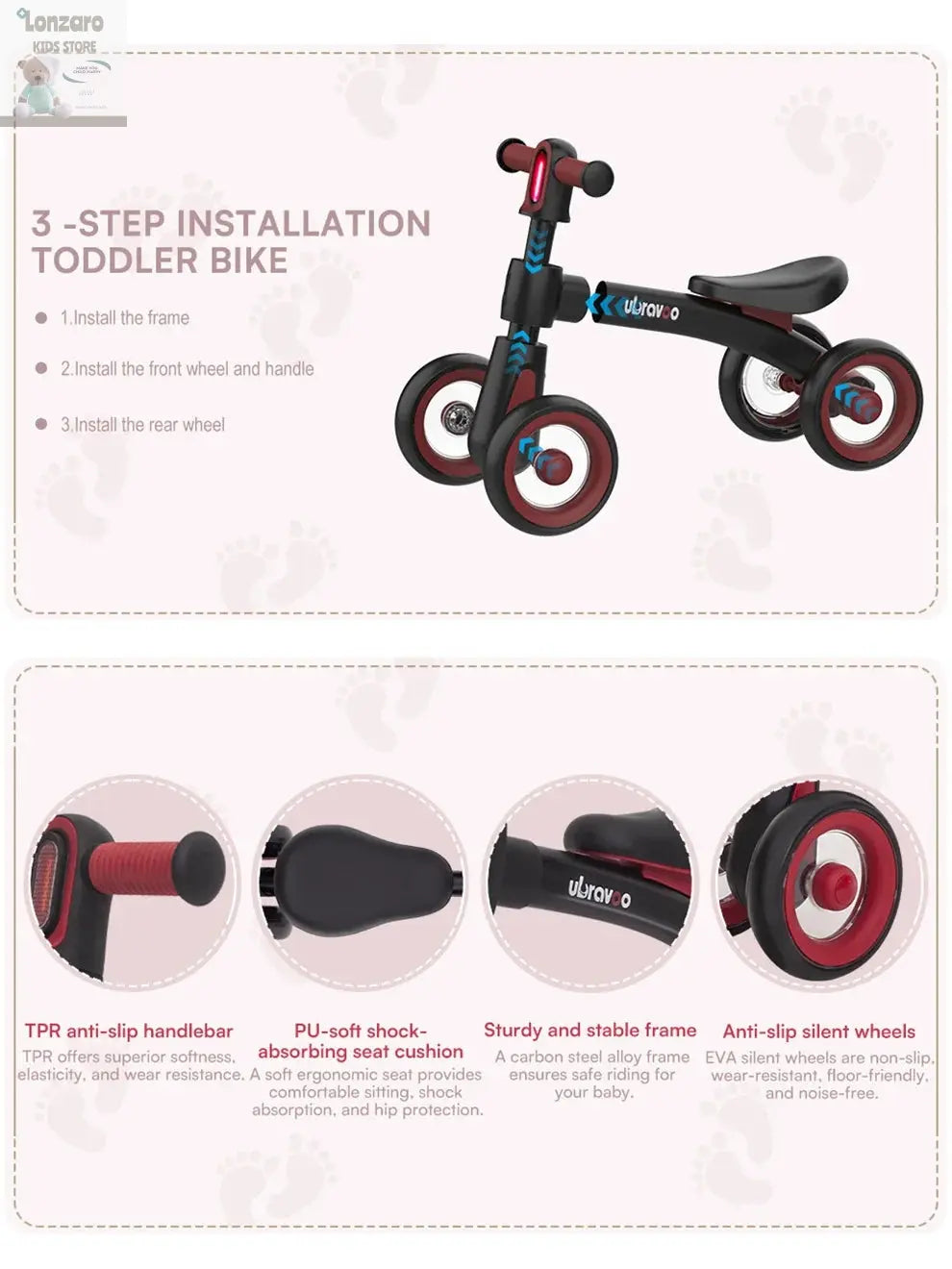 Sliding Balance Bike - 3-Mode Headlight & 4 Transparent Silence Wheels, Ideal Ride-On Toy for Birthday and Early Learning Lonzaro Kids