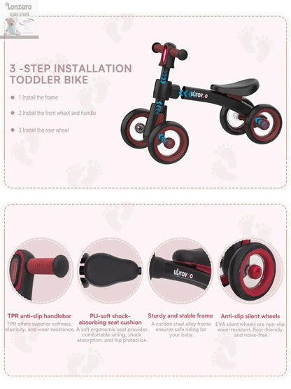 Sliding Balance Bike - 3-Mode Headlight & 4 Transparent Silence Wheels, Ideal Ride-On Toy for Birthday and Early Learning Lonzaro Kids