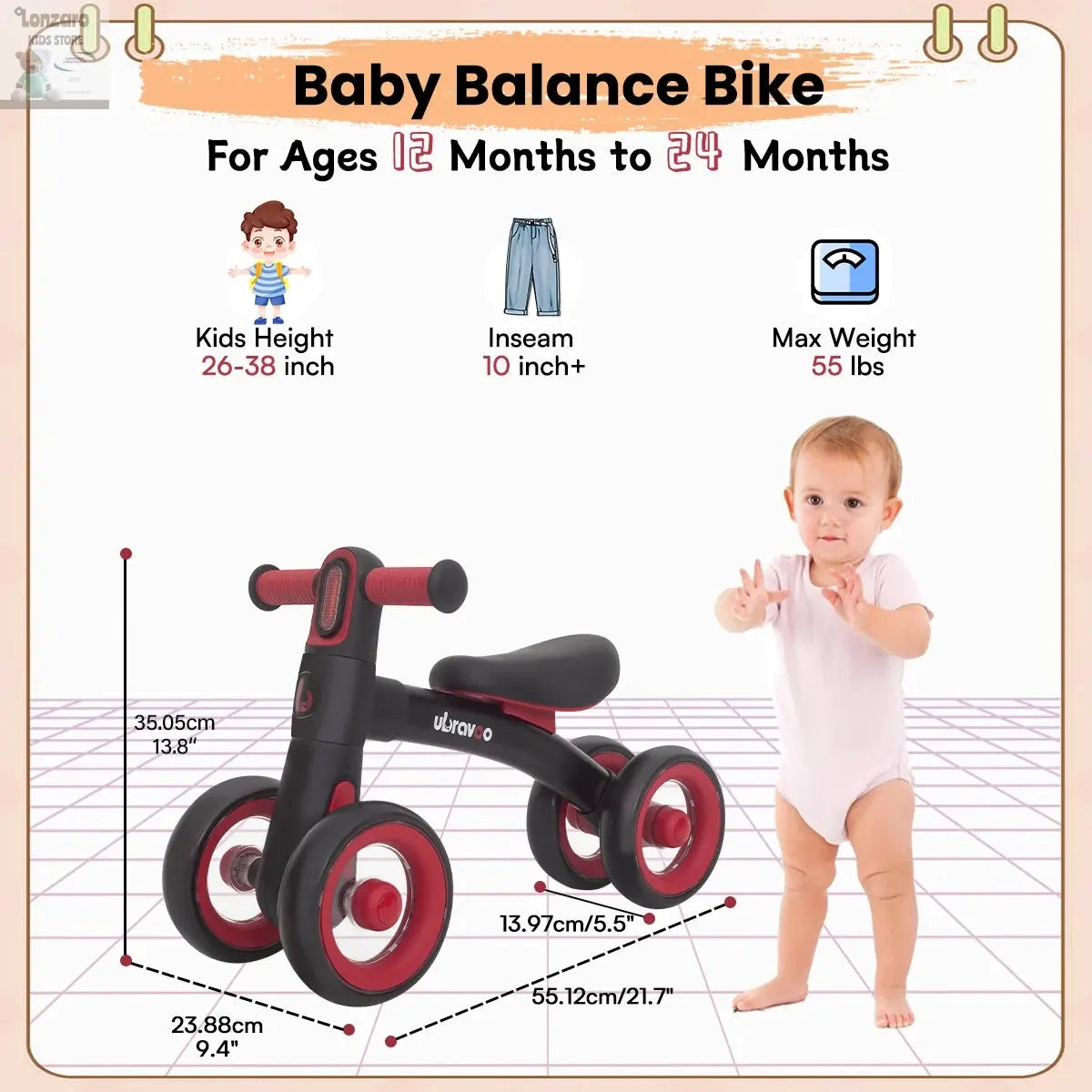 Sliding Balance Bike - 3-Mode Headlight & 4 Transparent Silence Wheels, Ideal Ride-On Toy for Birthday and Early Learning Lonzaro Kids