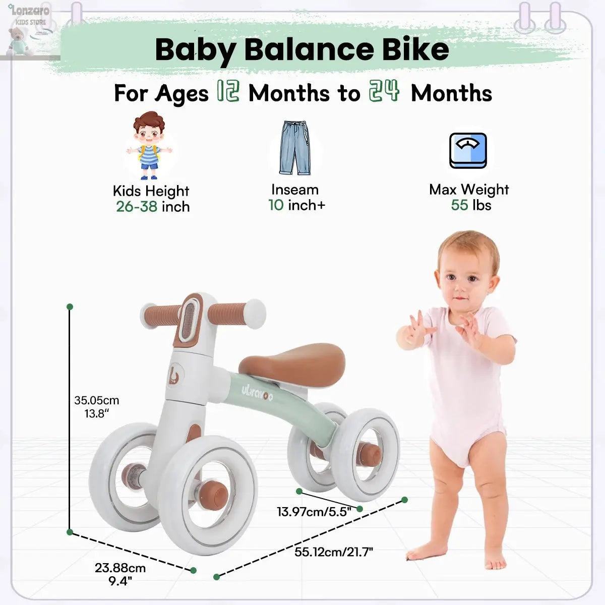 Sliding Balance Bike - 3-Mode Headlight & 4 Transparent Silence Wheels, Ideal Ride-On Toy for Birthday and Early Learning Lonzaro Kids
