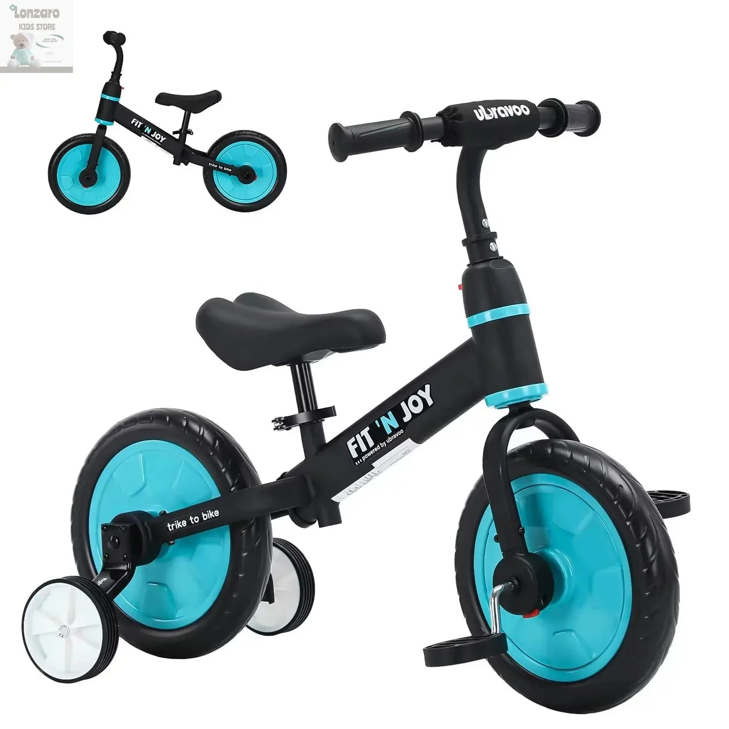 UBRAVOO Fit 'n Joy Beginner Toddler Training Bicycle for Boys Girls 2-4, 4-in-1 Kids Balance Bike with Pedals & Training Wheels Lonzaro Kids