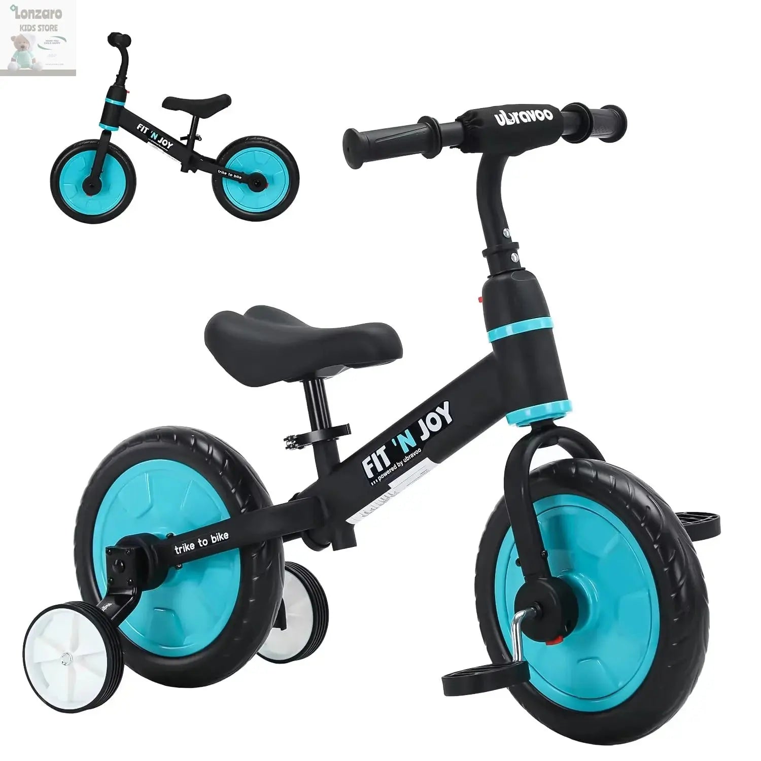 UBRAVOO Fit 'n Joy Beginner Toddler Training Bicycle for Boys Girls 2-4, 4-in-1 Kids Balance Bike with Pedals & Training Wheels Lonzaro Kids