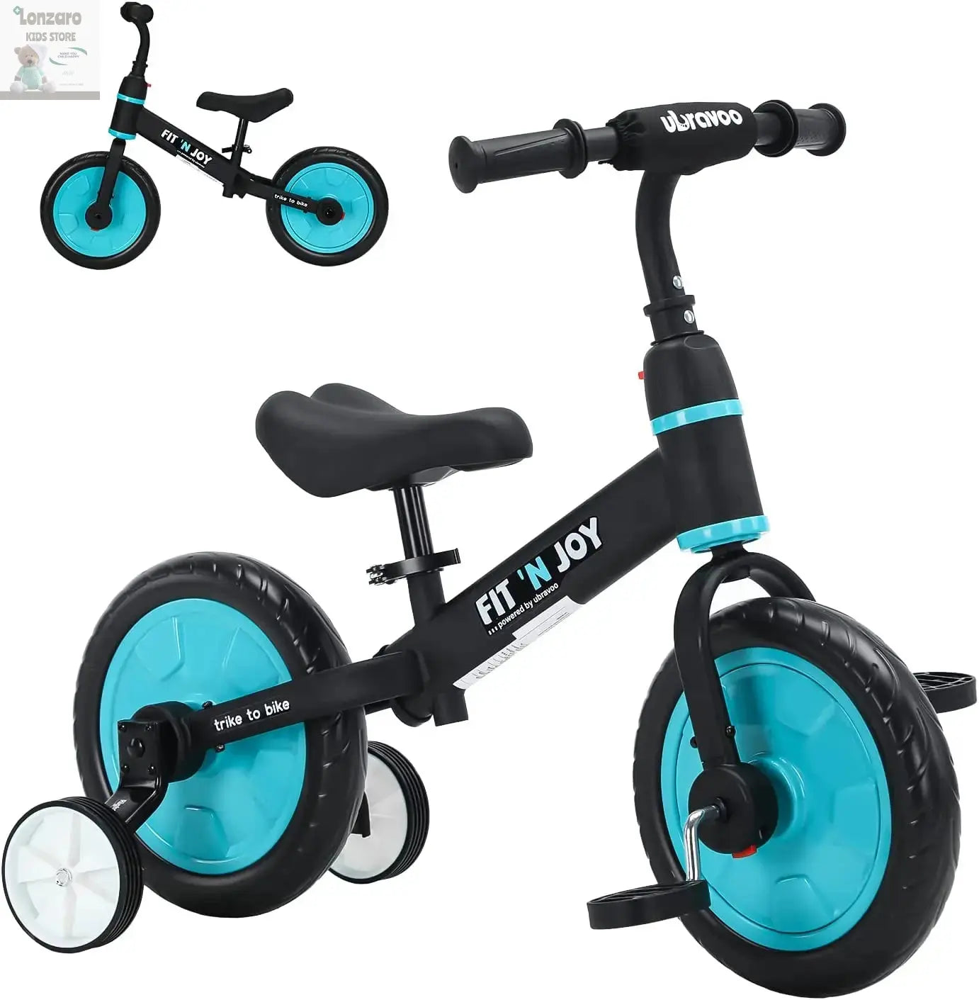 UBRAVOO Fit 'n Joy Beginner Toddler Training Bicycle for Boys Girls 2-4, 4-in-1 Kids Balance Bike with Pedals & Training Wheels Lonzaro Kids
