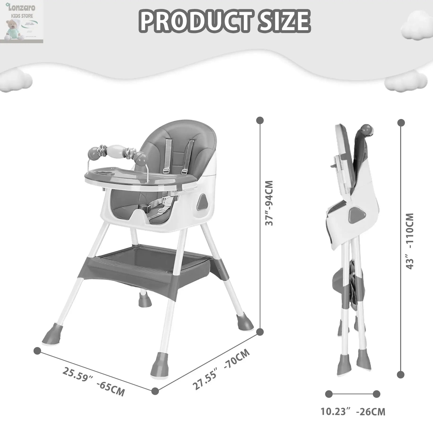 UBRAVOO Foldable Baby High Chair 6 Months Plus, with Large Antislip Pad & ToyRack, Easy to Clean Feeding , E500 Lonzaro Kids