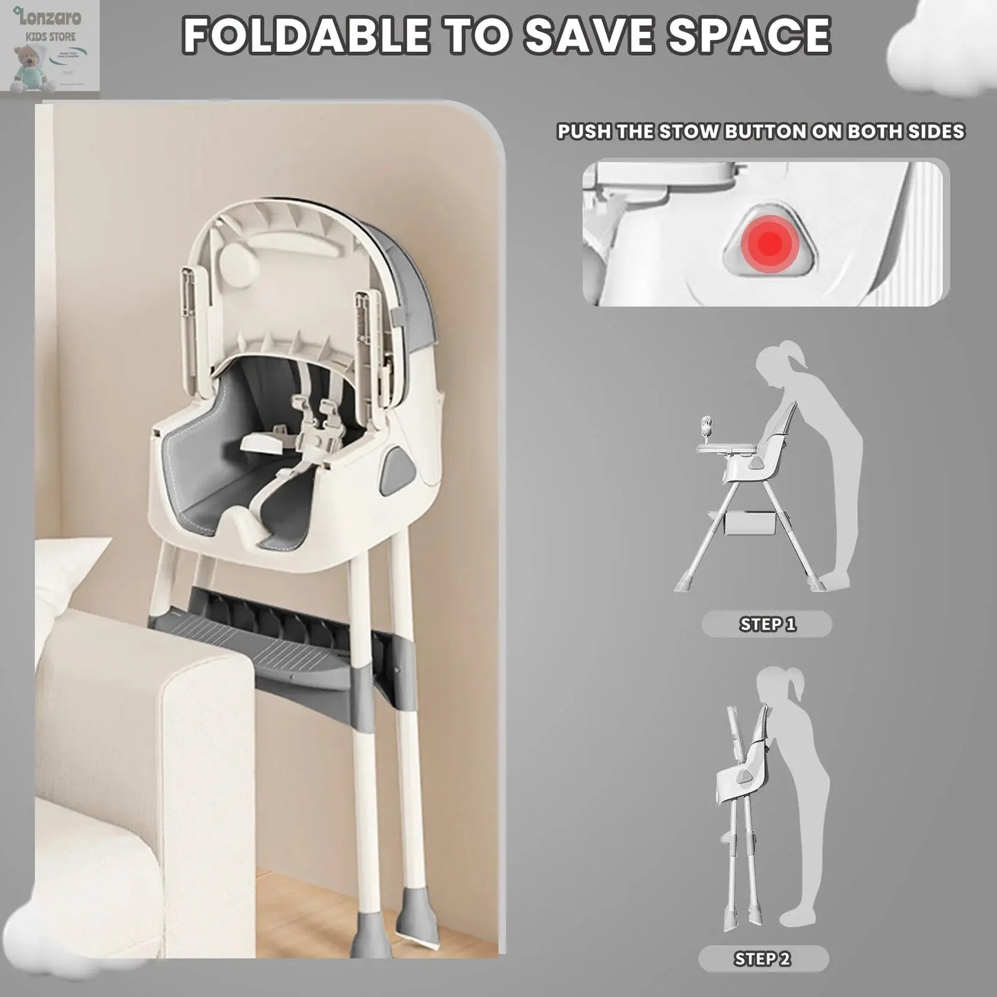 UBRAVOO Foldable Baby High Chair 6 Months Plus, with Large Antislip Pad & ToyRack, Easy to Clean Feeding , E500 Lonzaro Kids